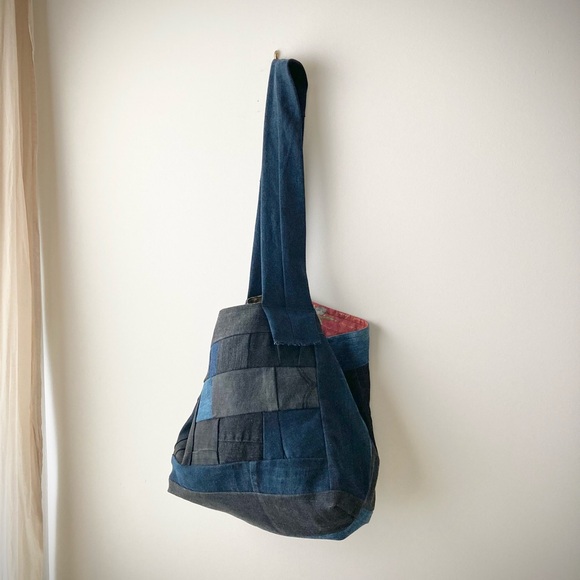 joodito origami boro crossbody bag japanese denim patchwork oversized slouchy - Picture 6 of 9